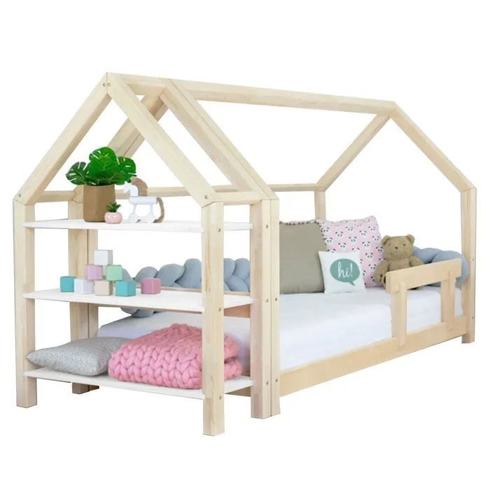 Lit cabane avec étagère 90 x 180 naturel et blanc-0