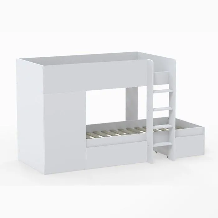 Lit superposé TWIN 90x190 avec armoire et tiroirs + 2 sommiers / Blanc-2