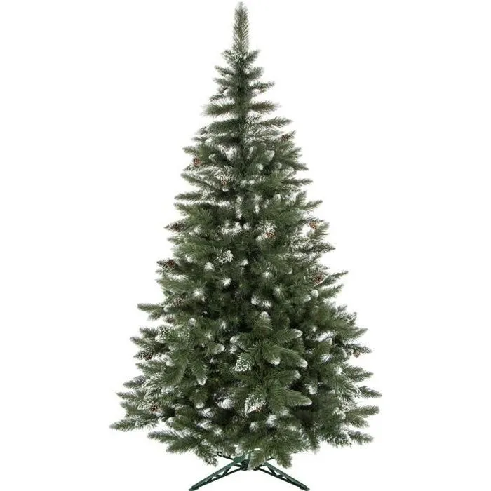 Sapin de Noël artificiel - SPRINGOS - 180 cm - Neige artificielle - Vrais cônes - PVC-0