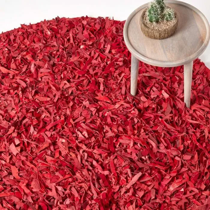 Tapis Shaggy Cuir Dallas Rouge 150 cm Round-0