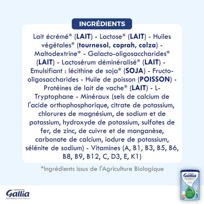 Lait en poudre Bio Calisma Croissance 3 (800g) - Gallia de 12 à 18 Mois-5