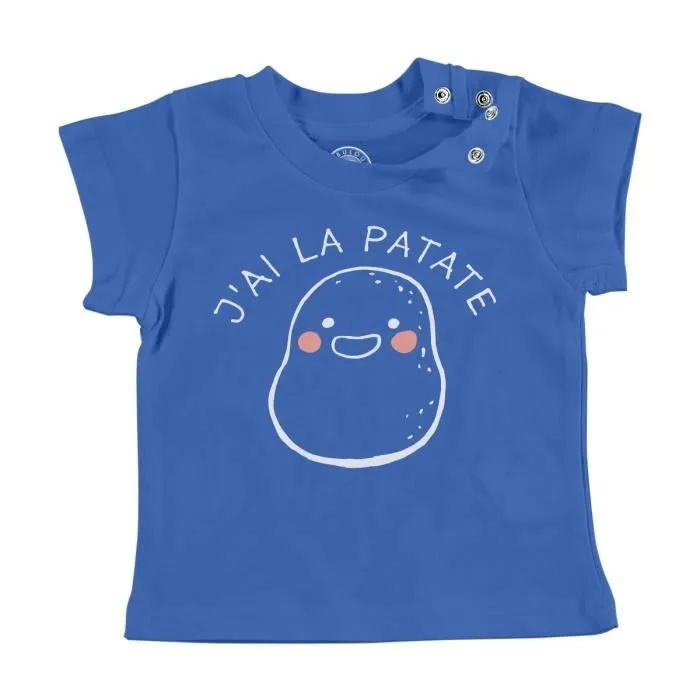 T-shirt Bébé Manche Courte Bleu J'ai la Patate Expression Légumes Humour-0