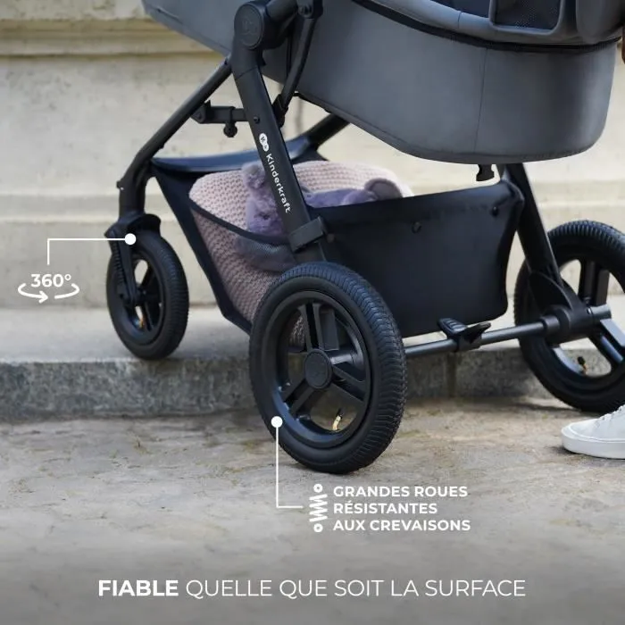Kinderkraft MOOV2 AIR Poussette 3 en 1, Système de voyage de la naissance à 27 kg, Siège auto Mink PRO I-Size inclus, Gris-3