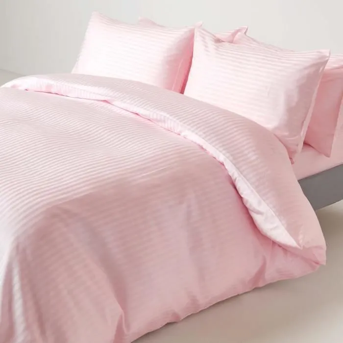 Drap plat rayé satin de coton égyptien 330 fils coloris rose 180 x 290 cm-2