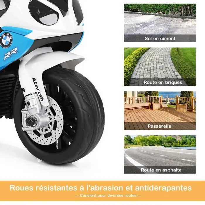 COSTWAY BMW Moto Electrique pour Enfants 6V/4Ah,3 Km/h avec Phare, Musiques 3 Roues 1,5-3 Ans Bleu-3