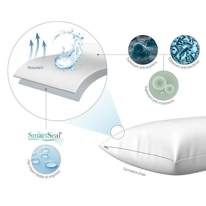 Taie d'oreiller en éponge hypoallergénique imperméable - PIKOLIN HOME - 70x40cm - Blanc - Uni - Rectangulaire-2