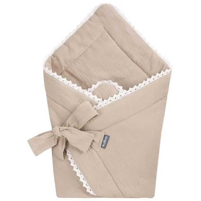 Bellochi Universelle Nid d'Ange Bebe - Réversible Couverture Enveloppante Bébé - en Mousseline - - Muslin Beige-0