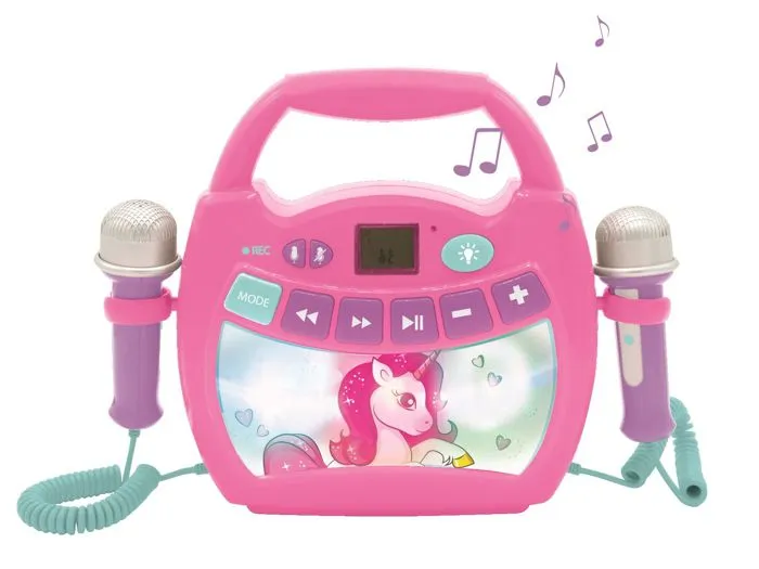 Lecteur Karaoké Licorne Sans Fil Portable avec 2 micros - LEXIBOOK - Modèle Licorne - Effet de voix - Rose-1