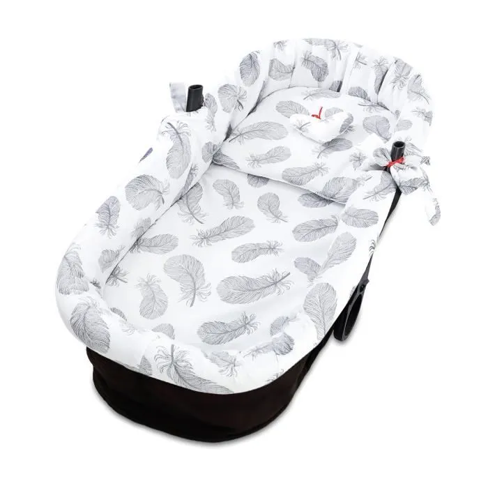 Housse pour nid de bain bébé ensemble d'accessoires de poussette 3 pièces avec oreiller et matelas coton plumes grises-0