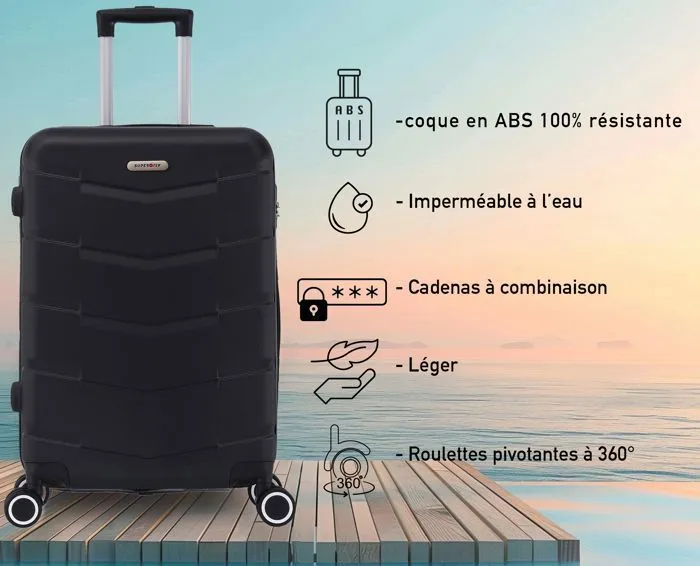 SUPERFLY - Valise Cabine 55x34x23cm - Rigide, Légère 2,5 Kg - 39 litres - 4 Doubles Roues Silencieuses - Wall - Noir-2