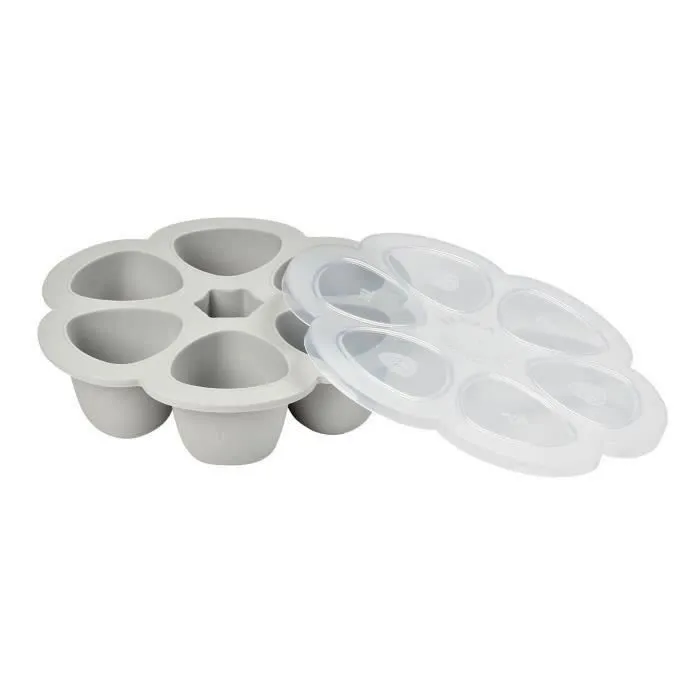 BEABA Multiportions en silicone de qualité premium, résistance thermique, couvercle hermétique, Fabriqué en Italie, 6x150 ml, gris-5