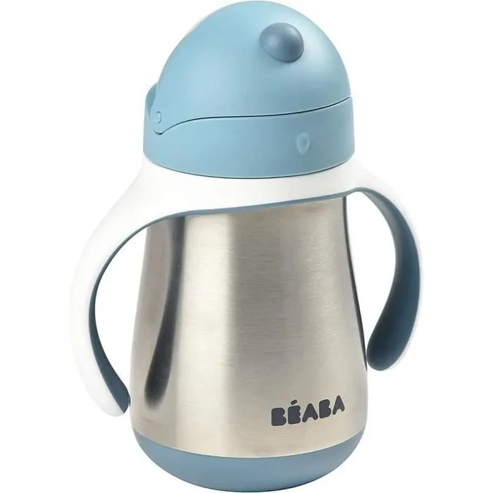 BEABA, Biberon/Tasse d'apprentissage /Gourde Bébé 2 en 1 Inox, Tasse Paille Enfant, 100% étanche, Anti-fuite, 250ml, Bleu-3