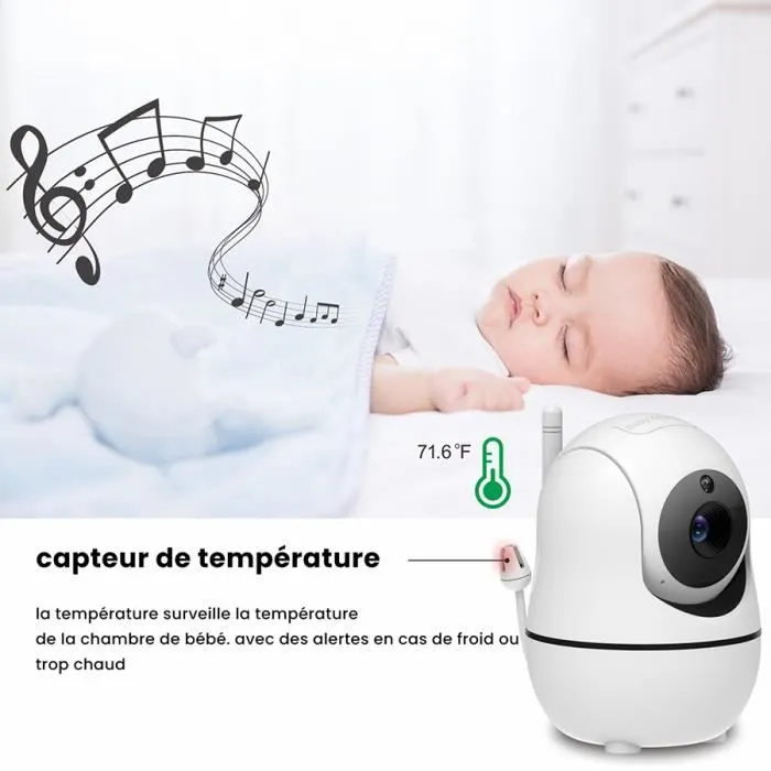 BabyPhone 3.5" LCD - Rotation 360°-2.4 GHz - Caméra zoom 1080p - Surveillance de Température - Berceuse -Vision Nocturne-3
