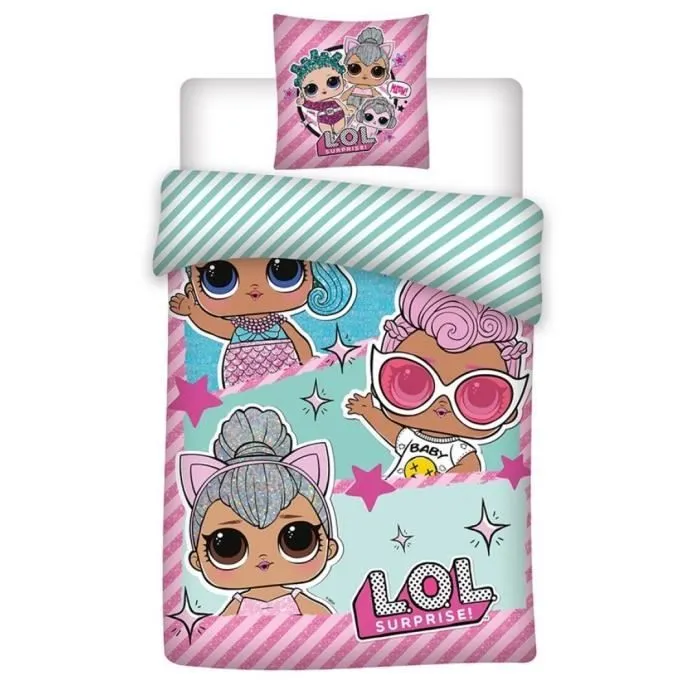 LOL SURPRISE - Parure de Lit Enfant Coton Bio, Housse de couette 140x200 cm, une Taie d’oreiller 65x65 cm-0
