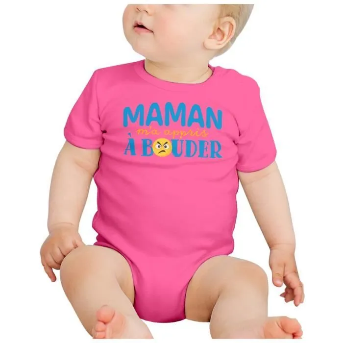 Body Bébé Manche Courte Rose Maman m'a Appris à Bouder Blague Humour-1