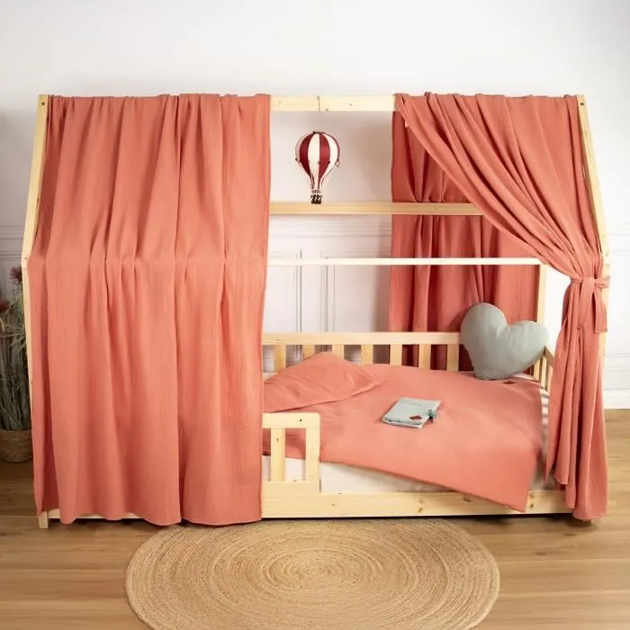 Ciel de Lit Cabane en gaze de coton SOLO Terracotta 130x420 cm-2
