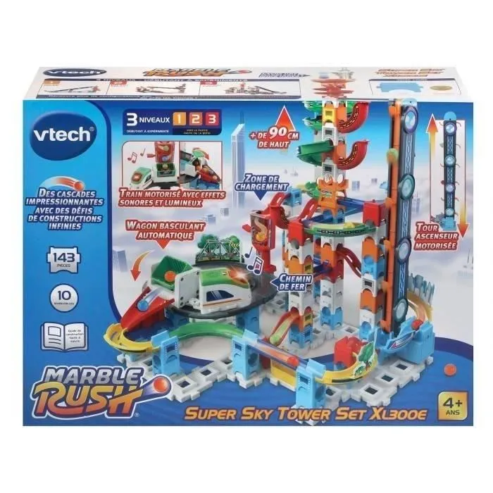 Circuit de billes VTECH MARBLE RUSH - SUPER SKY TOWER SET XL300E - 143 pièces - Pour enfants de 4 ans et plus-1