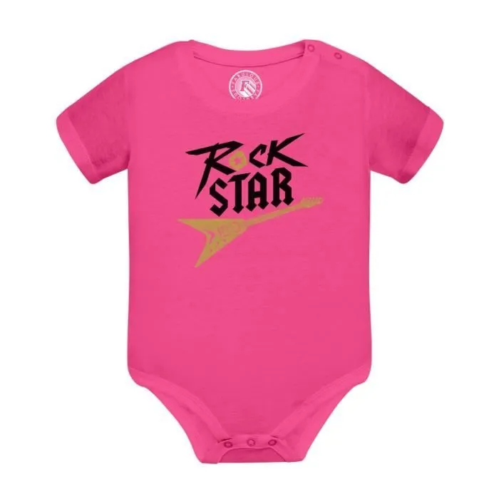Body Bébé Manche Courte Rose Rock Star Guitare Musique Musicien Instrument-0