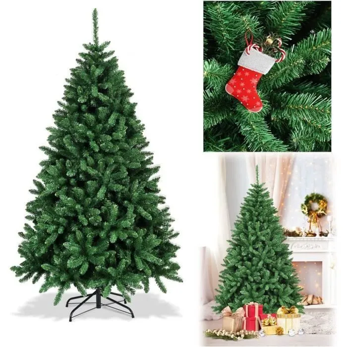 COSTWAY Sapin de Noël Artificiel 180CM en PVC avec 1355 Branches et Socle en Métal Stable,Décoration de Noël pour Fête Familiale-0
