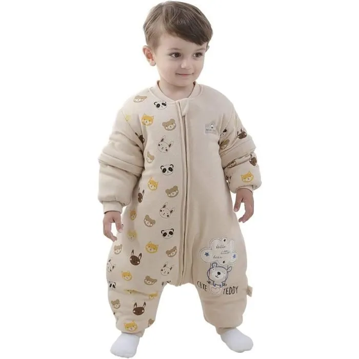 Gigoteuse pour bébé avec jambes, manches amovibles et doublure chaude pour l'hiver Unisexe pour fille et garçon (motif ours)-0