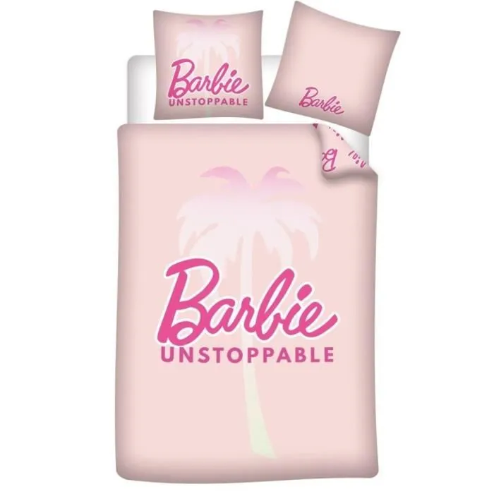 Parure de Lit - Barbie - Housse de Couette 140x200 cm - Taie d'Oreiller 63x63 cm - Réversible - Microfibre-0