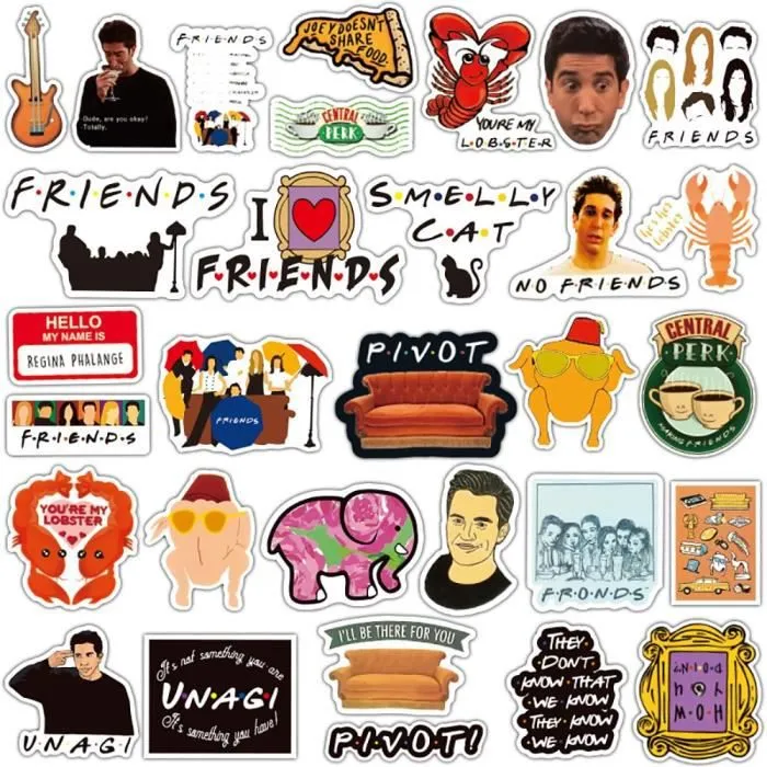 10PCS Friends -Autocollants séries TV Friends, étiquette, jouet classique, Snowboard, bagages, réfrigérateur, guitare, Graffiti, éta-3