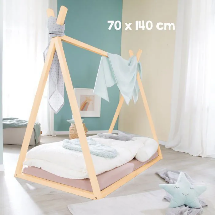Lit Tipi 70 x 140 cm pour Enfants ROBA - Bambou Certifié FSC - Lit Indien pour Garçon et Fille - Finition Naturelle-4