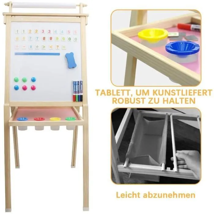 NOUVEAU Tableau de Dessin En Bois,Chevalet Porte-Dessin Magnétique Double Face en Bois,Planche à Dessin pour Enfant-0