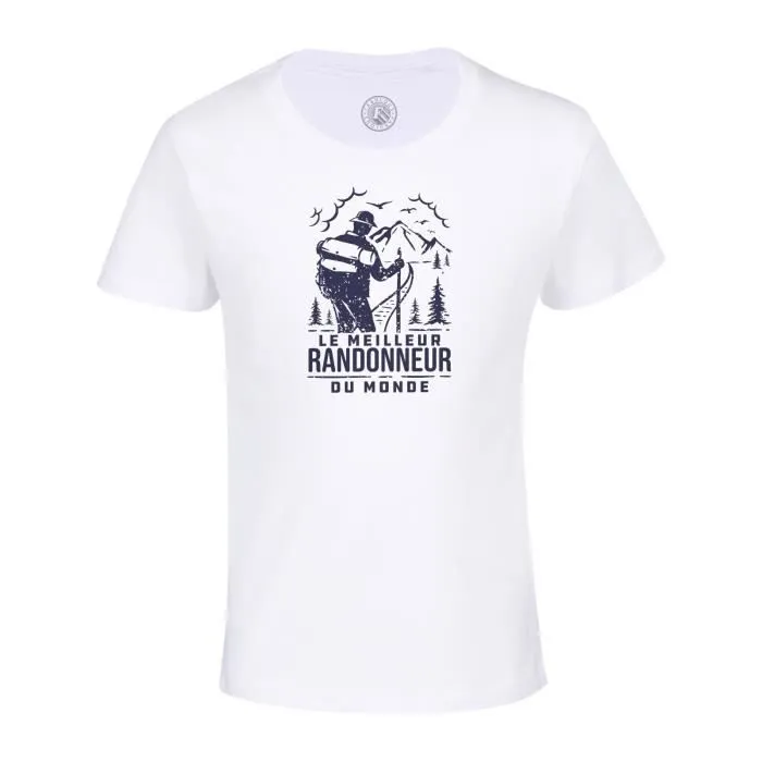 T-shirt Enfant Blanc Le Meilleur Randonneur du Monde Rando Marche Montagne Randonnée-0
