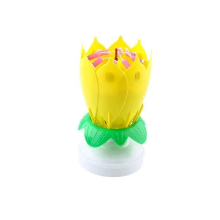 SHOP-STORY - Bougie d’Anniversaire Magique Fleur Musicale Tournante pour Décoration de Gâteau - Jaune-1