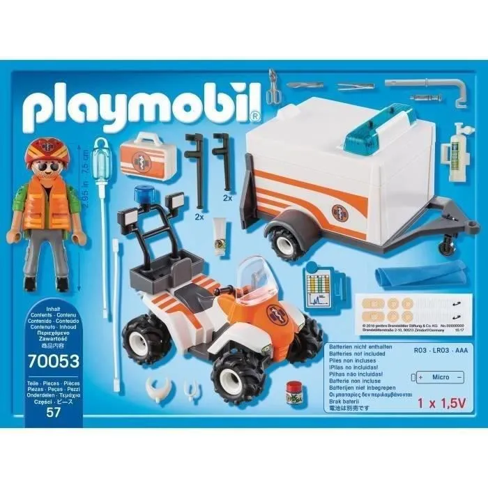 PLAYMOBIL - City Life Les Secouristes - Quad et remorque de secours avec effets lumineux et sonores-2