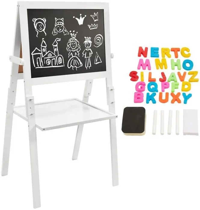 Mamabrum Tableau Enfant Bois Chevalet 52 X 42 X 98 CM Magnétique Feutre & Tableau Noir à Craie - Hauteur Réglable Accessoires-0