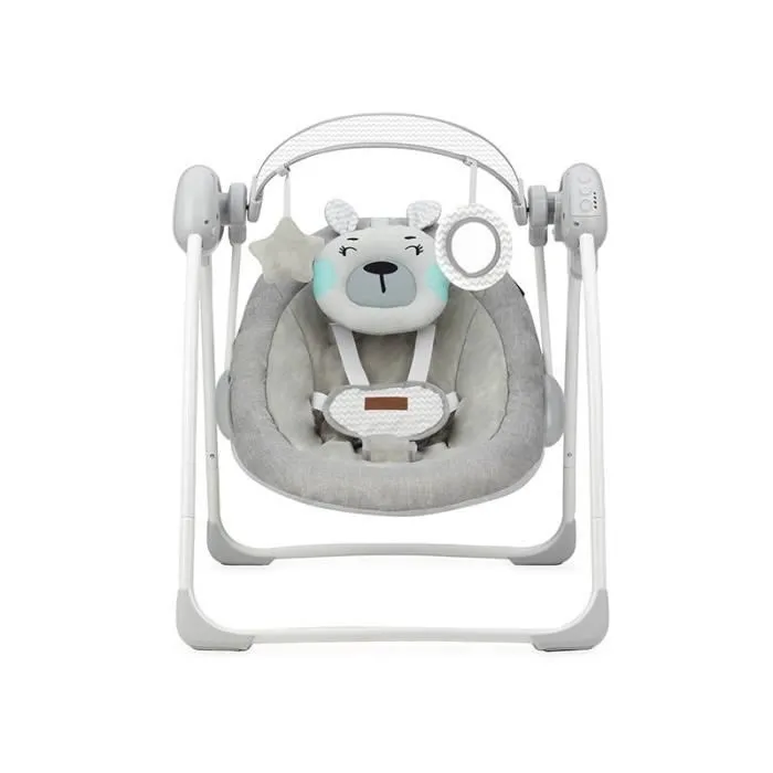 MoMi LISS - Balancelle Bébé Électrique - 5 vitesses de balancement - 8 mélodies - arche à jouets - Gris-3