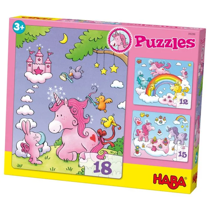 Puzzles de 12 à 18 pièces : 3 puzzles : Licornes dans les nuages-3