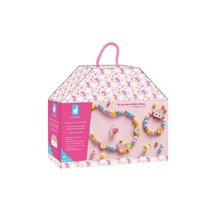 4 Bijoux en Bois à Créer Rainbow Land - Les Premiers Ateliers Bijoux - Création Bijoux DIY - Kit Loisir Créatif - Dès 4 ans-0