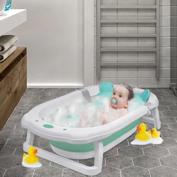 HENGMEI Baignoire pliable portable pour bébé avec coussin d'assise Siège de bain Vert-3