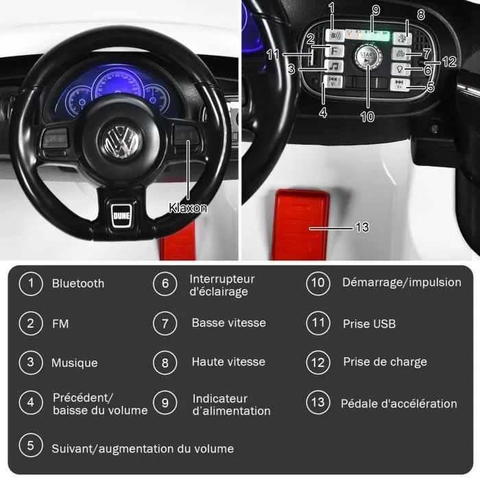 Voiture électrique Volkswagen Beetle pour enfants - COSTWAY - Blanc - 12V/4,5 Ah - Télécommande 2.4G-2