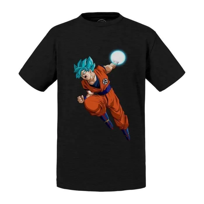 T-shirt Enfant Noir Dragon Ball Super Son Goku Cheveux Bleus Attaque Kameha Anime Manga Japon-0