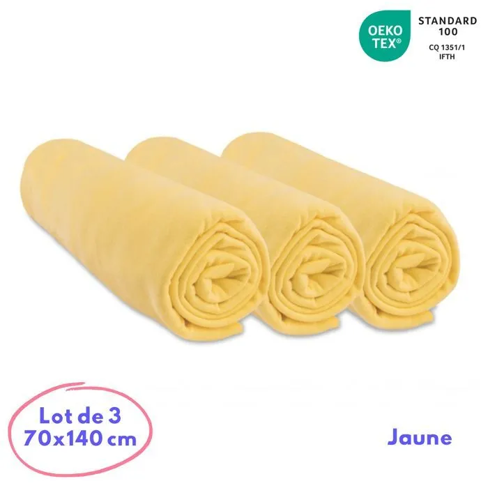 Lot de 3 Draps housse Jersey coton 70x140 jaune - EASY DORT - Bébé - Mixte-0