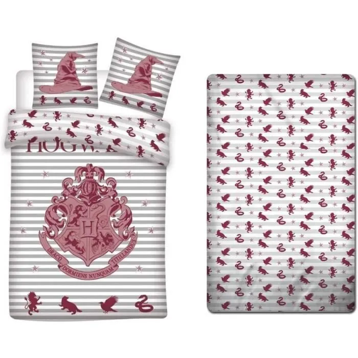 Parure de lit - Harry Potter - 3 pièces - Housse de couette réversible - Drap-housse - Taie d'oreiller-0