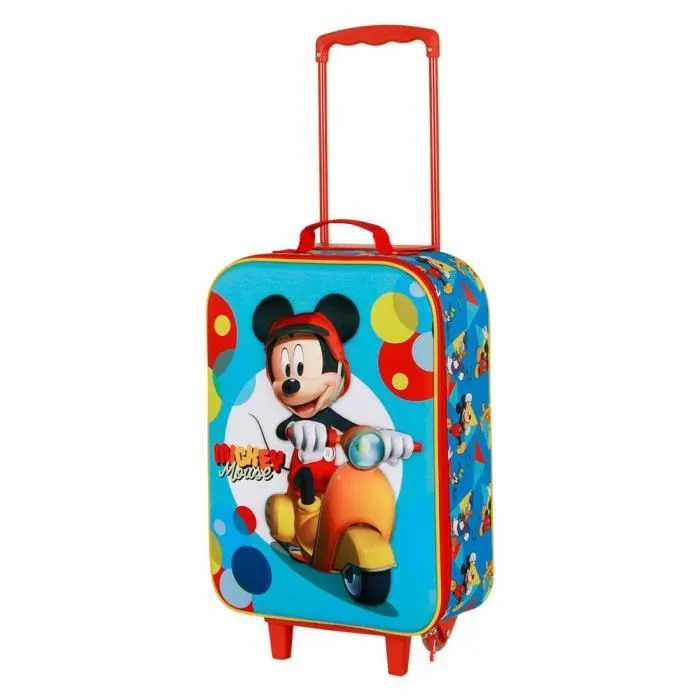 Valise Trolley Soft 3D - Disney - Mickey Mouse - Bleu - Semi-rigide - 2 roulettes-0
