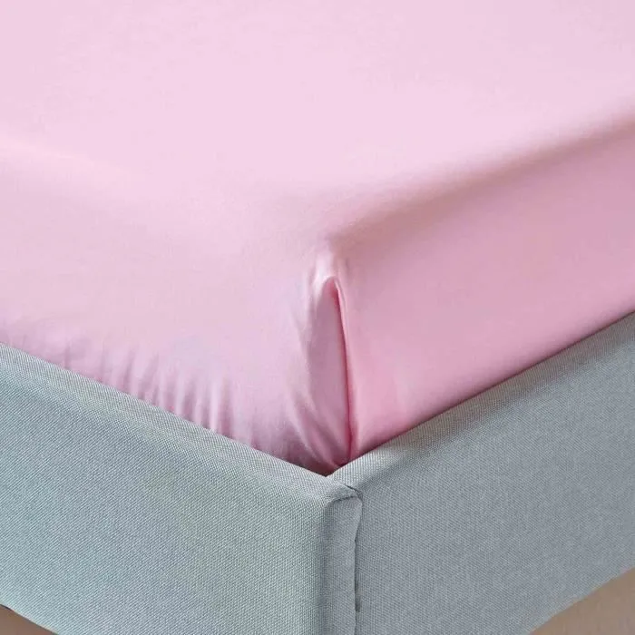 Drap plat uni 100% coton égyptien 200 fils coloris rose 240 x 300 cm-2