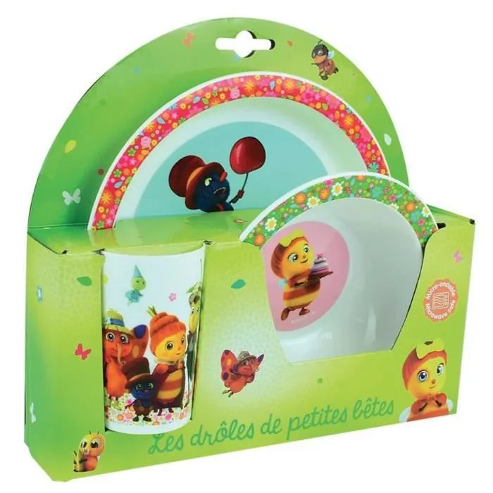 Fun House droles de petites betes ensemble repas comprenant 1 assiette, 1 verre et 1 bol pour enfant-0