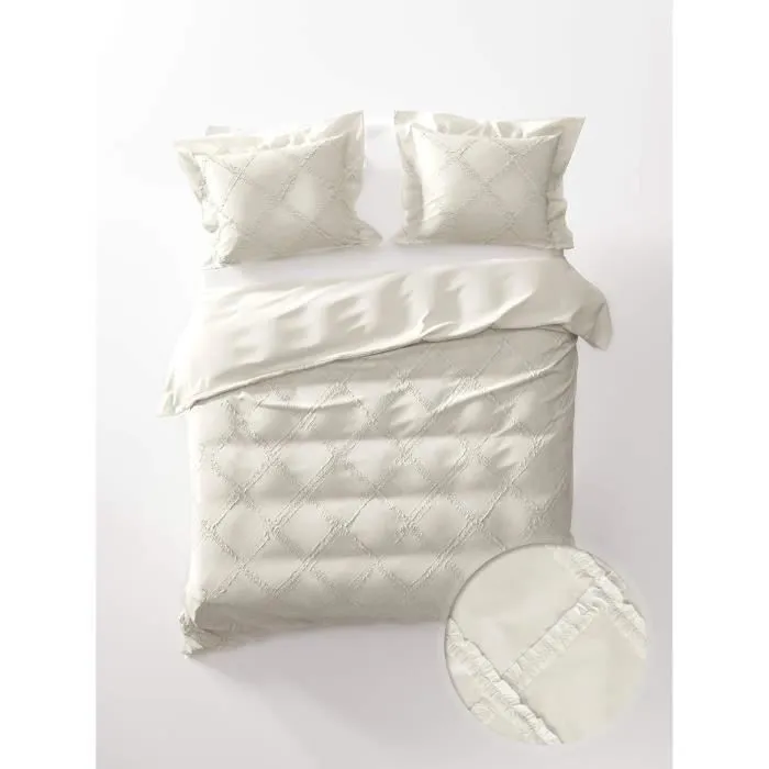 Housse de couette - Madelein - 140x220 cm - 100% Coton Percale - Couleur Ecru - Anti-tiques-3