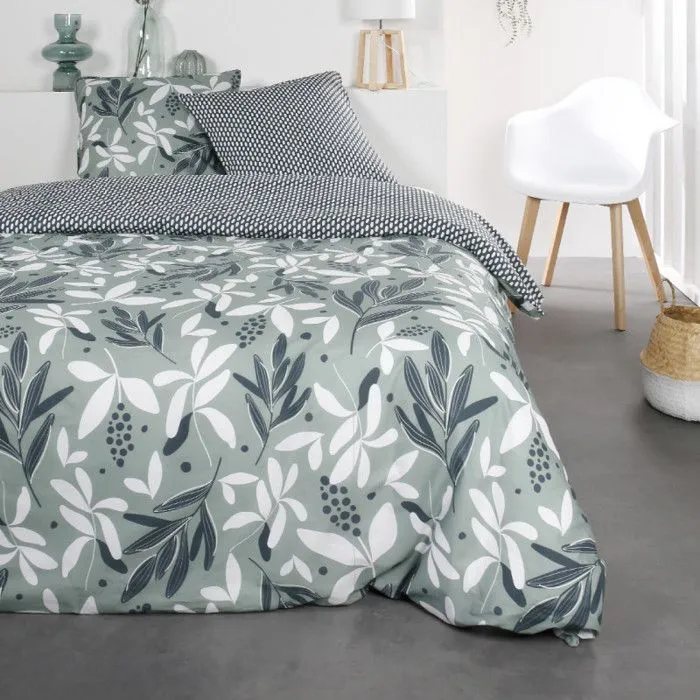 Parure de lit en coton réversible - Sunshine - 220 x 240 cm - Imprimé végétal - Bleu - 100% Coton-0