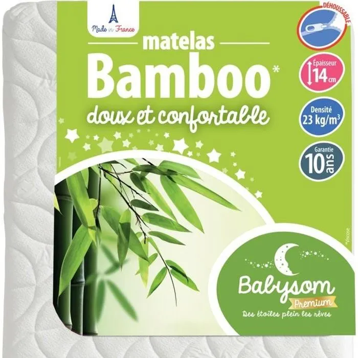 Matelas Bébé Bamboo - BABYSOM - 70x140 cm - Viscose douce - Aéré et Absorbant - Sans Traitement Chimique-0