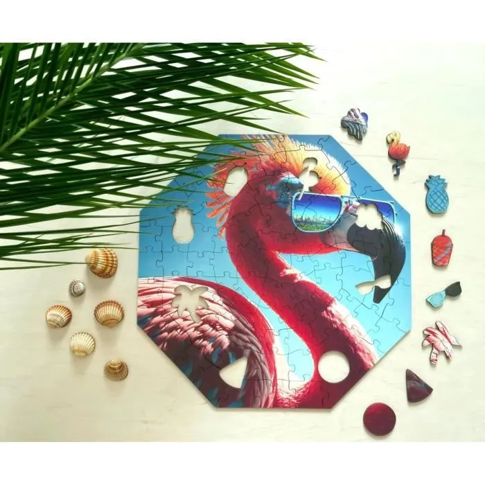 Puzzle en bois pour Enfants - MILLIWOOD - Série Funnymals - Flamant cool - 90 éléments-2