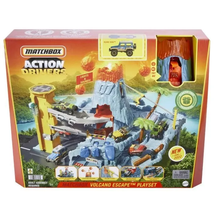 Matchbox-Action Drivers-Coffret Piste Volcan avec sons et lumières HHW21-6