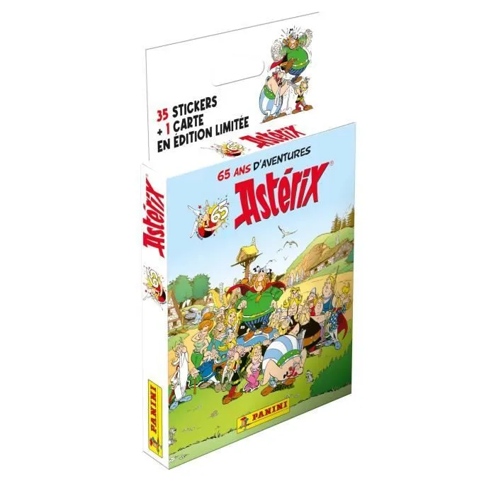 Blister 7 pochettes - PANINI - Astérix (65ème anniversaire) - 35 stickers et 1 carte limitée-0