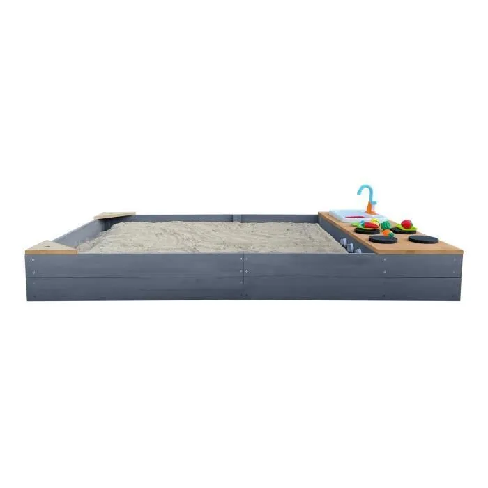 Bac à sable en bois avec banc et cuisine de jeu - AXI Kelly - Gris et marron-1